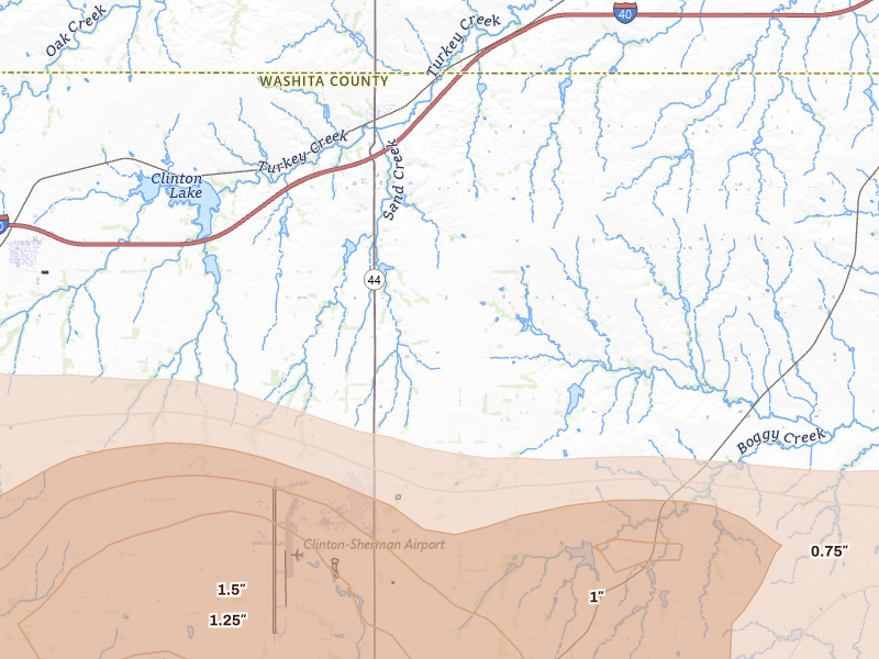 Radar-estimated hail-size map of the storm over Foss, OK on May 9, 2026