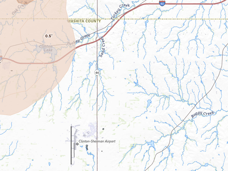 Radar-estimated hail-size map of the storm over Foss, OK on May 18, 2026