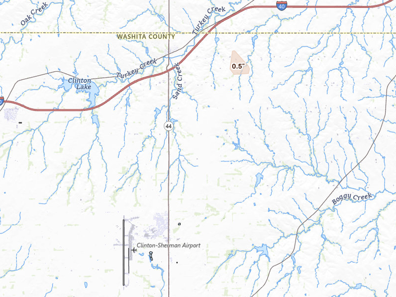 Radar-estimated hail-size map of the storm over Foss, OK on May 26, 2026