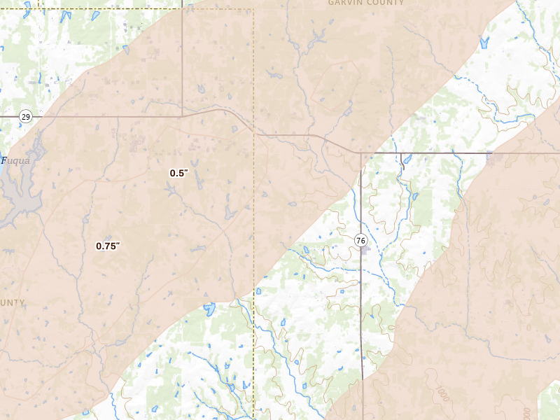 Radar-estimated hail-size map of the storm over Foster, OK on Mar 6, 2026
