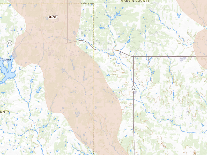 Radar-estimated hail-size map of the storm over Foster, OK on Jul 4, 2026