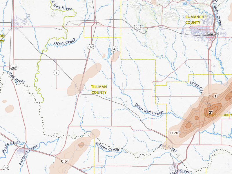Radar-estimated hail-size map of the storm over Frederick, OK on Mar 10, 2026
