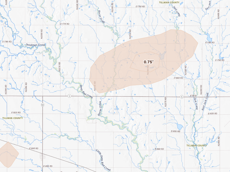 Radar-estimated hail-size map of the storm over Frederick, OK