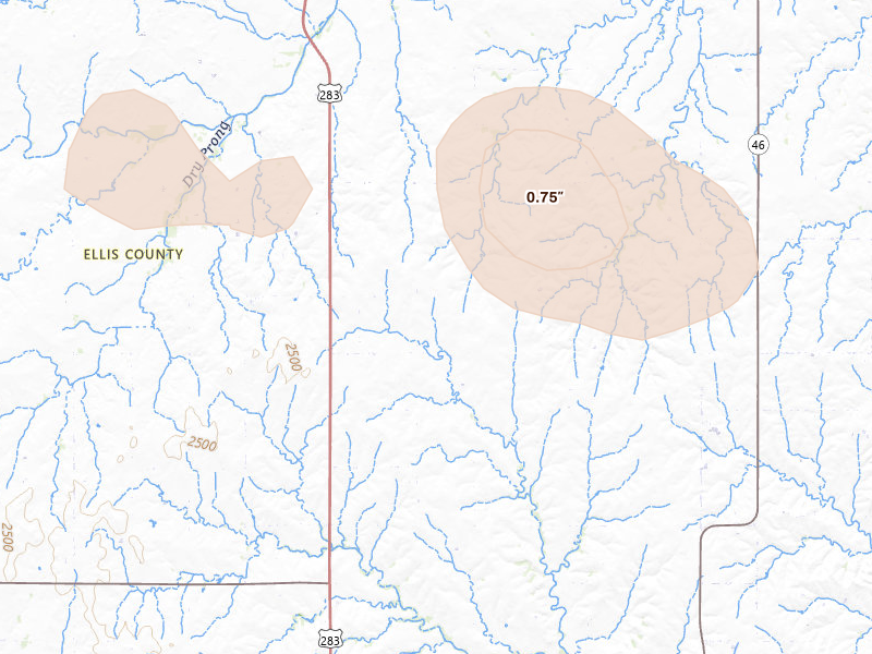 Radar-estimated hail-size map of the storm over Gage, OK on Jun 26, 2026