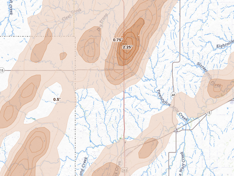 Radar-estimated hail-size map of the storm over Gage, OK