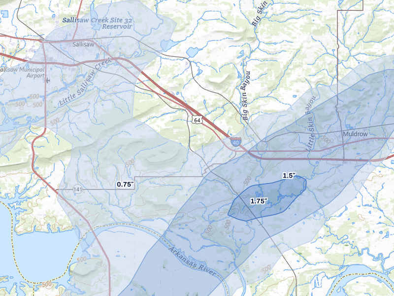 NEXRAD radar-signature map of the hail over Gans, OK