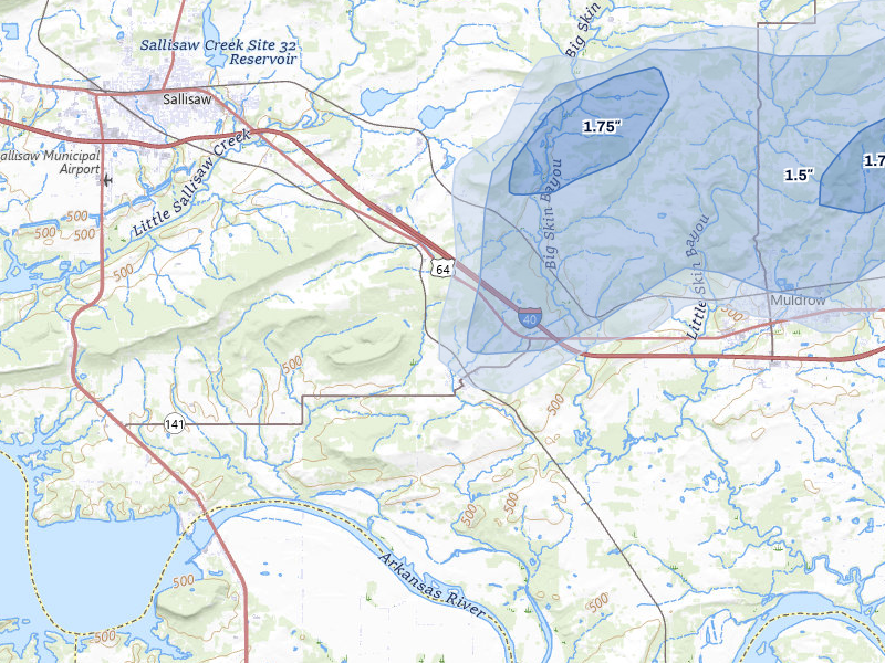 NEXRAD radar-signature map of the hail storm over Gans, OK on Jul 6, 2026
