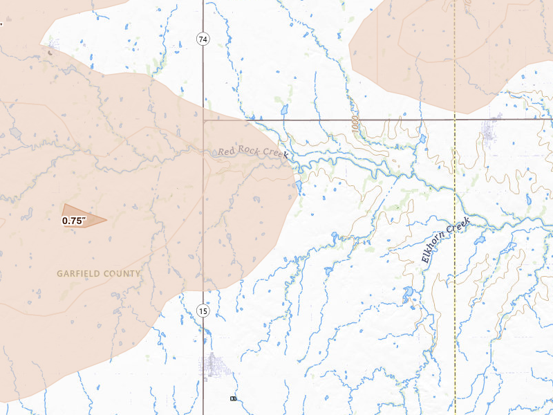 Radar-estimated hail-size map of the storm over Garber, OK on Apr 17, 2026