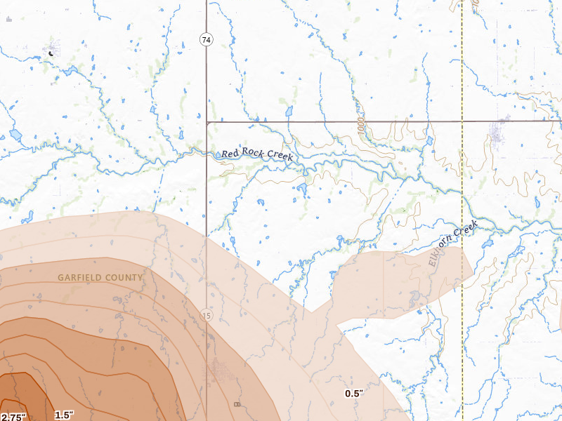 Radar-estimated hail-size map of the storm over Garber, OK on Jun 26, 2026