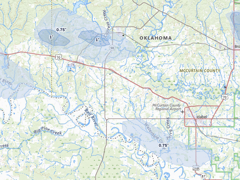 NEXRAD radar-signature map of the hail over Garvin, OK