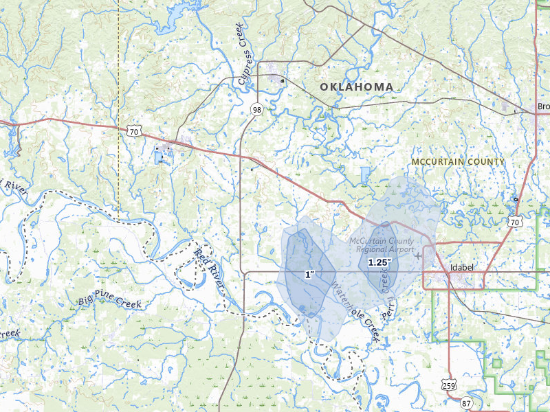 NEXRAD radar-signature map of the hail storm over Garvin, OK on Jul 7, 2026