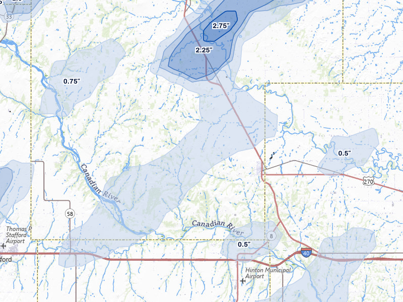NEXRAD radar-signature map of the hail storm over Geary, OK on Apr 1, 2026