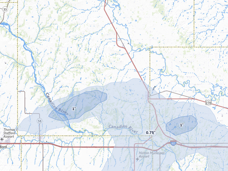 NEXRAD radar-signature map of the hail storm over Geary, OK on May 15, 2026