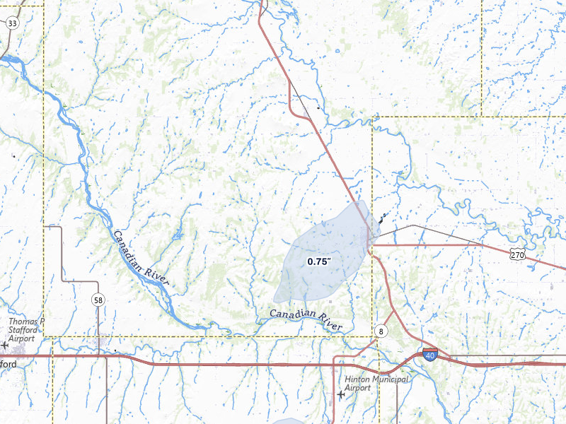 NEXRAD radar-signature map of the hail storm over Geary, OK on May 31, 2026