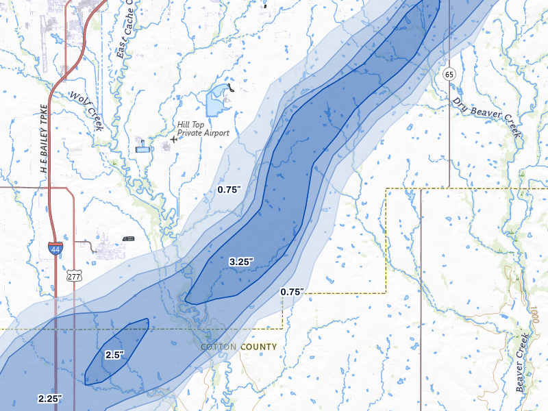 NEXRAD radar-signature map of the hail storm over Geronimo, OK on Apr 26, 2026