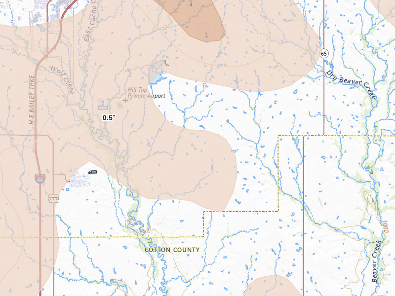 Radar-estimated hail-size map of the storm over Geronimo, OK on May 8, 2026