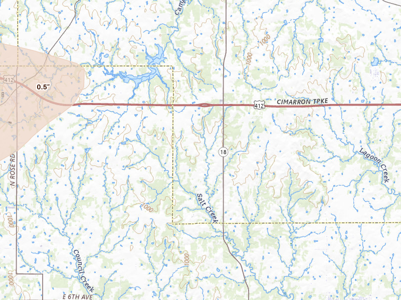 Radar-estimated hail-size map of the storm over Glencoe, OK on Jun 26, 2026