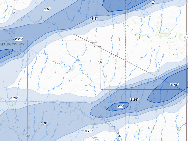 NEXRAD radar-signature map of the hail over Goltry, OK