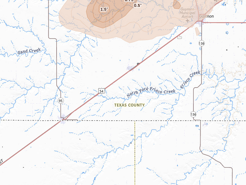 Radar-estimated hail-size map of the storm over Goodwell, OK on Jun 23, 2026