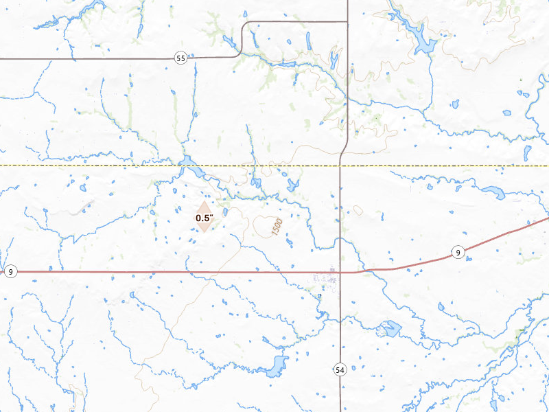 Radar-estimated hail-size map of the storm over Gotebo, OK on Apr 17, 2026