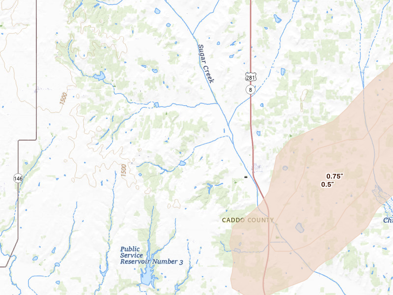 Radar-estimated hail-size map of the storm over Gracemont, OK on Mar 10, 2026