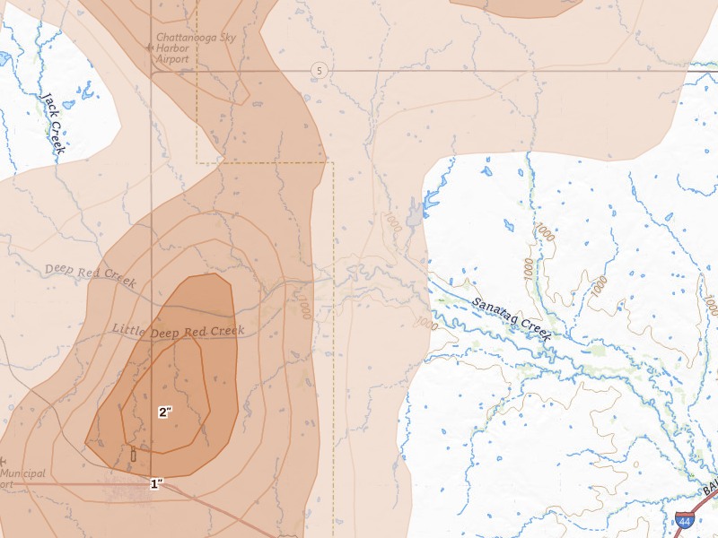 Radar-estimated hail-size map of the storm over Grandfield, OK on May 8, 2026