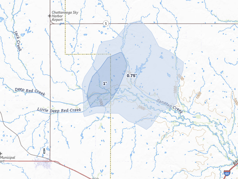 NEXRAD radar-signature map of the hail storm over Grandfield, OK on Jun 5, 2026