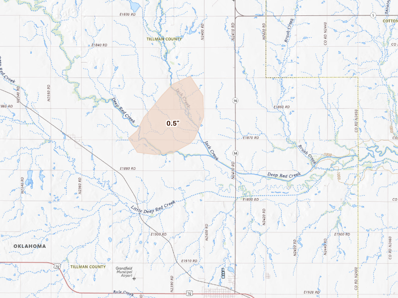 Radar-estimated hail-size map of the storm over Grandfield, OK