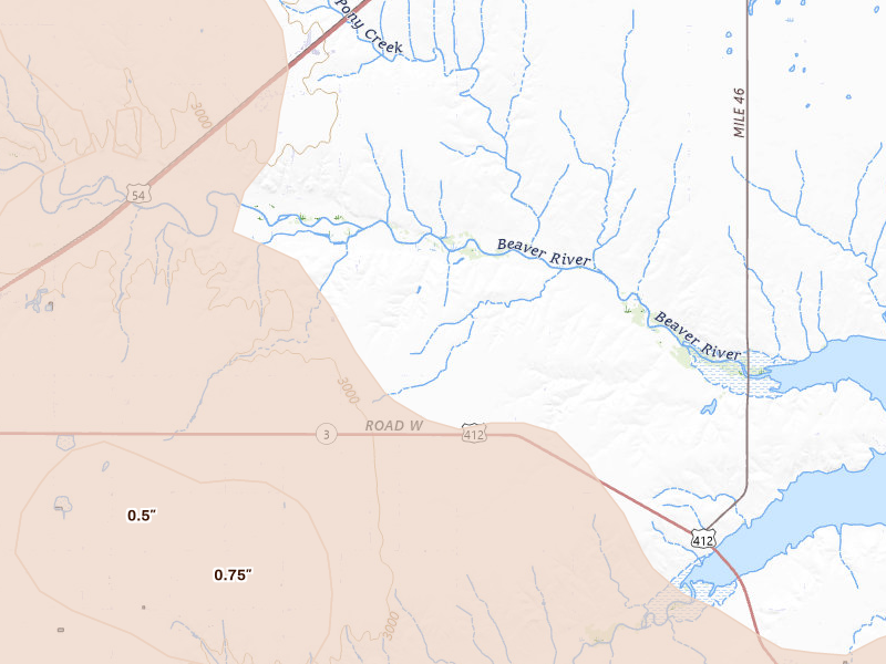 Radar-estimated hail-size map of the storm over Guymon, OK on Jun 12, 2026