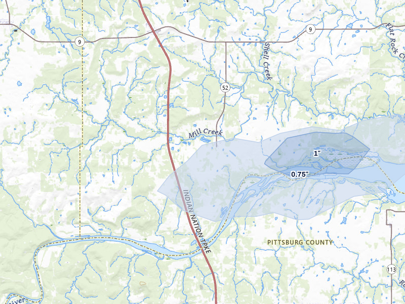 NEXRAD radar-signature map of the hail over Hanna, OK