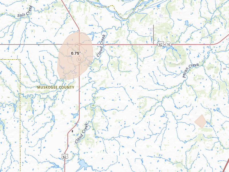 Radar-estimated hail-size map of the storm over Haskell, OK on Jun 13, 2026