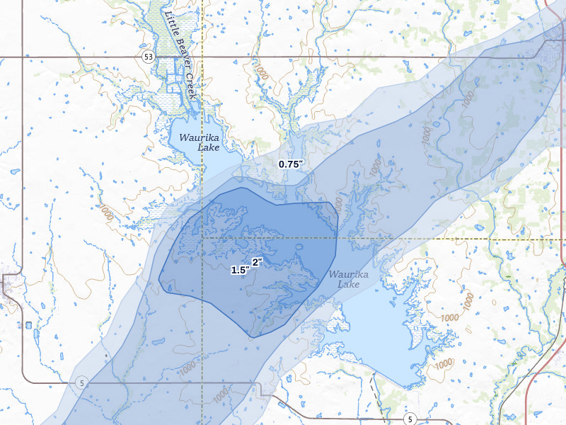 NEXRAD radar-signature map of the hail over Hastings, OK