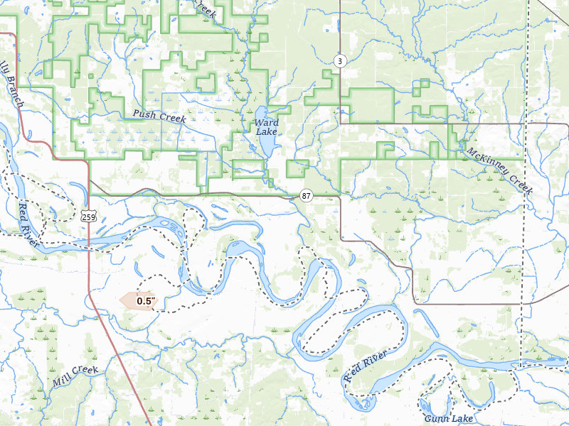 Radar-estimated hail-size map of the storm over Haworth, OK on May 8, 2026