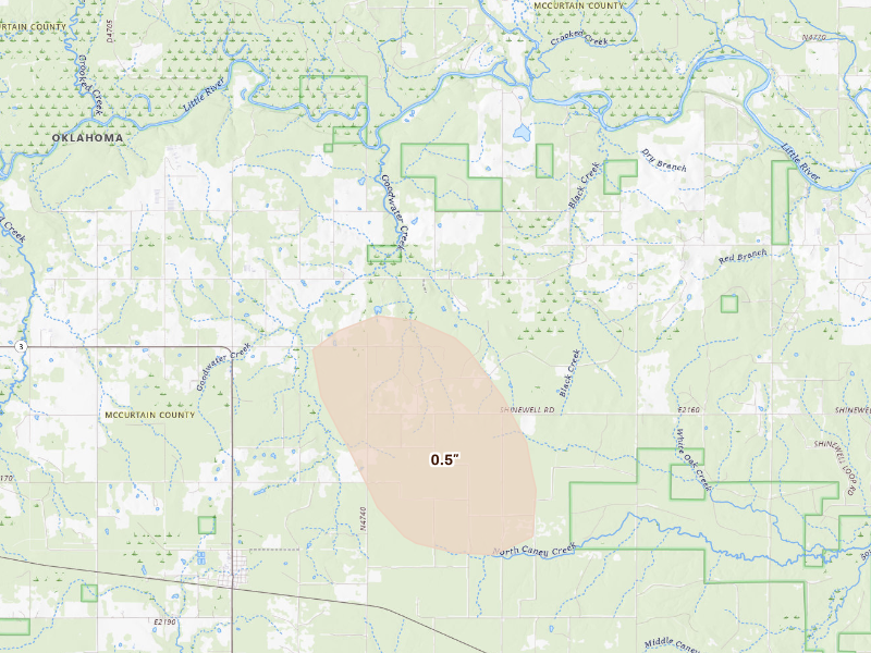 Radar-estimated hail-size map of the storm over Haworth, OK