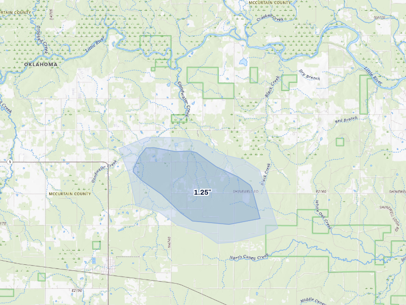 NEXRAD radar-signature map of the hail storm over Haworth, OK on Sep 11, 2026