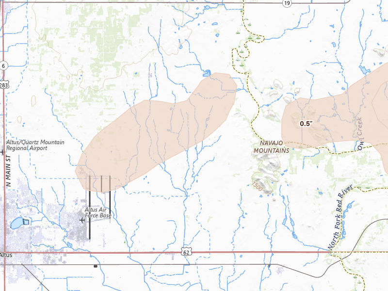 Radar-estimated hail-size map of the storm over Headrick, OK on Apr 3, 2026