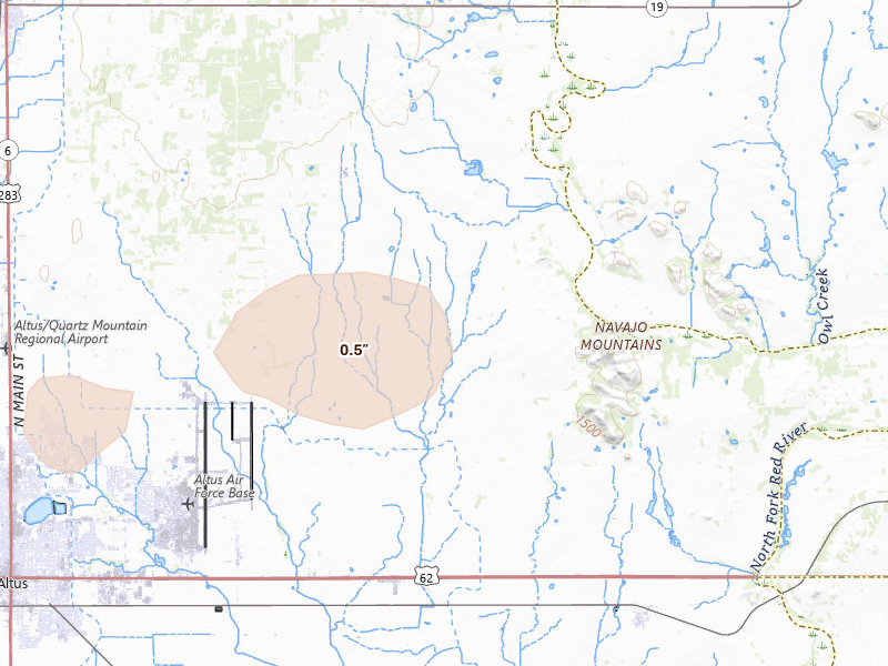 Radar-estimated hail-size map of the storm over Headrick, OK on Apr 17, 2026