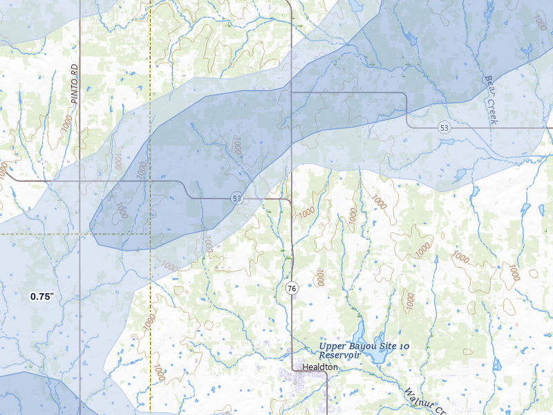 NEXRAD radar-signature map of the hail storm over Healdton, OK on Apr 28, 2026
