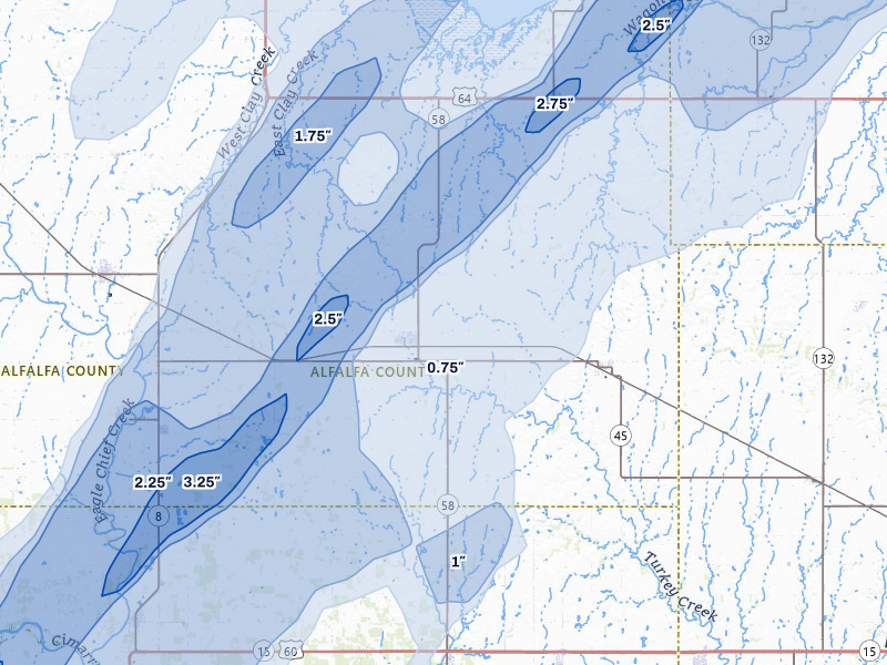 NEXRAD radar-signature map of the hail storm over Helena, OK on Mar 5, 2026