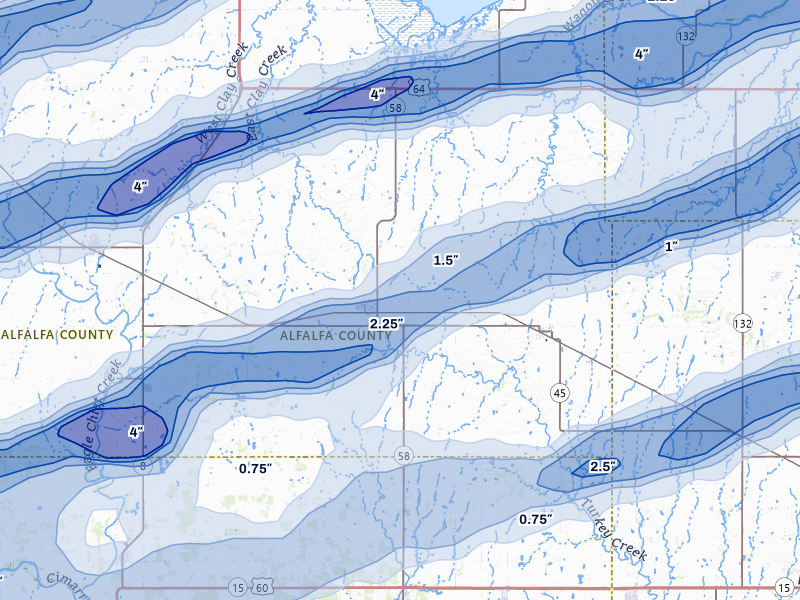 NEXRAD radar-signature map of the hail over Helena, OK