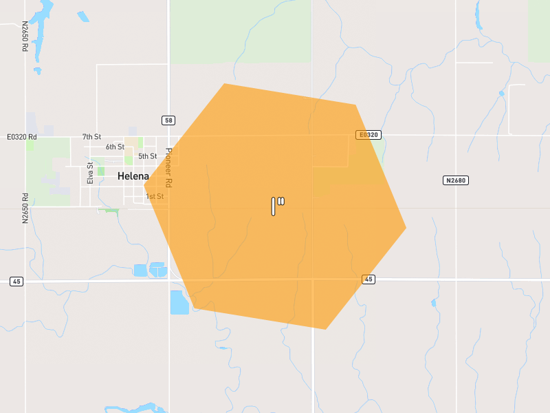 Hail map of Helena, OK on Jun 4, 2026, hail up to 1"