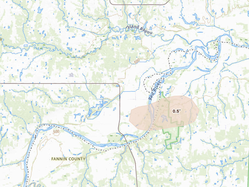 Radar-estimated hail-size map of the storm over Hendrix, OK on Jun 23, 2026