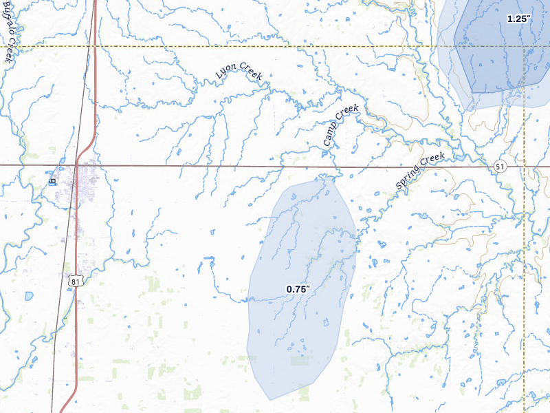 NEXRAD radar-signature map of the hail storm over Hennessey, OK on Jan 7, 2026