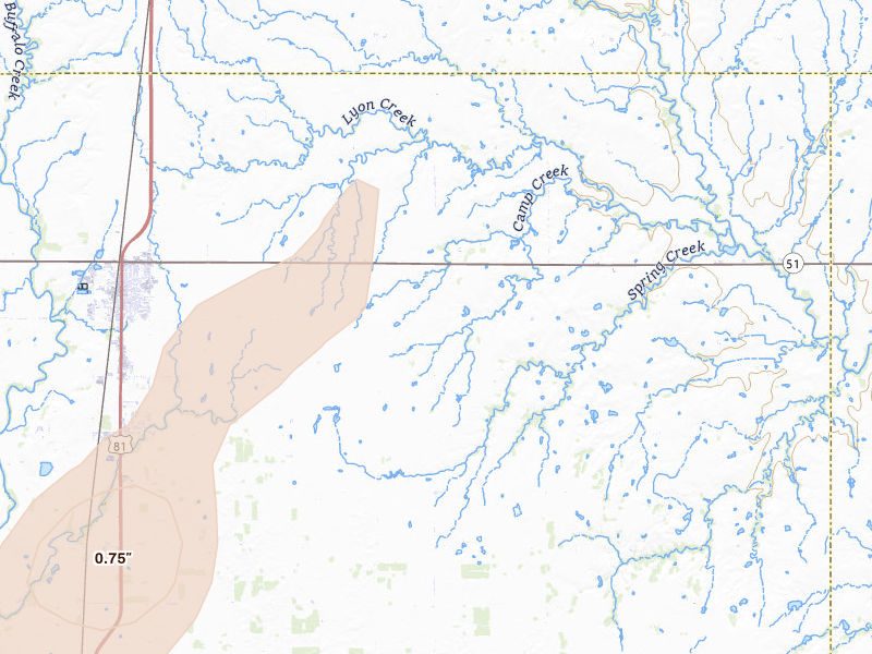 Radar-estimated hail-size map of the storm over Hennessey, OK on Mar 10, 2026