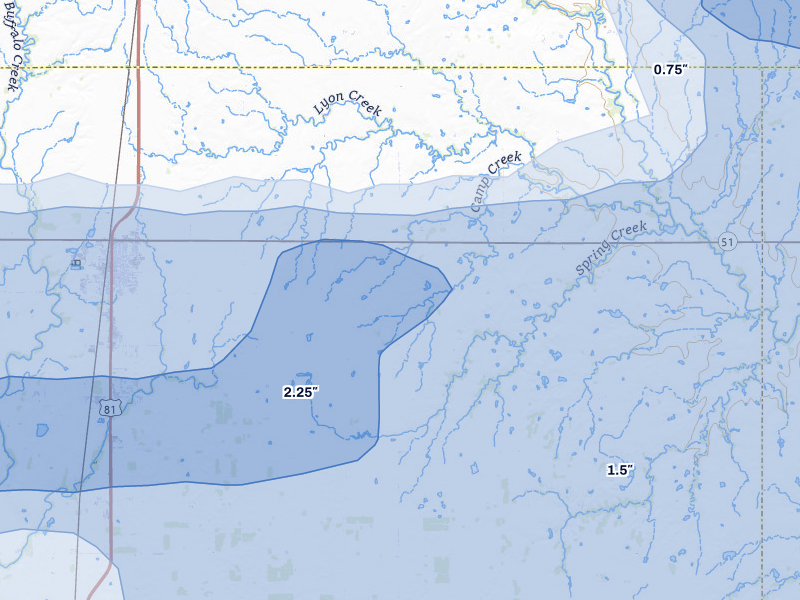 NEXRAD radar-signature map of the hail over Hennessey, OK