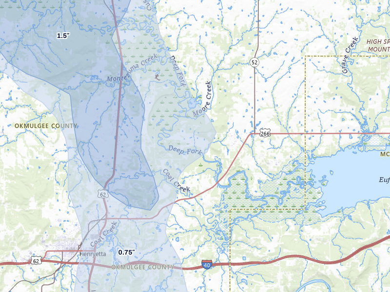 NEXRAD radar-signature map of the hail over Henryetta, OK