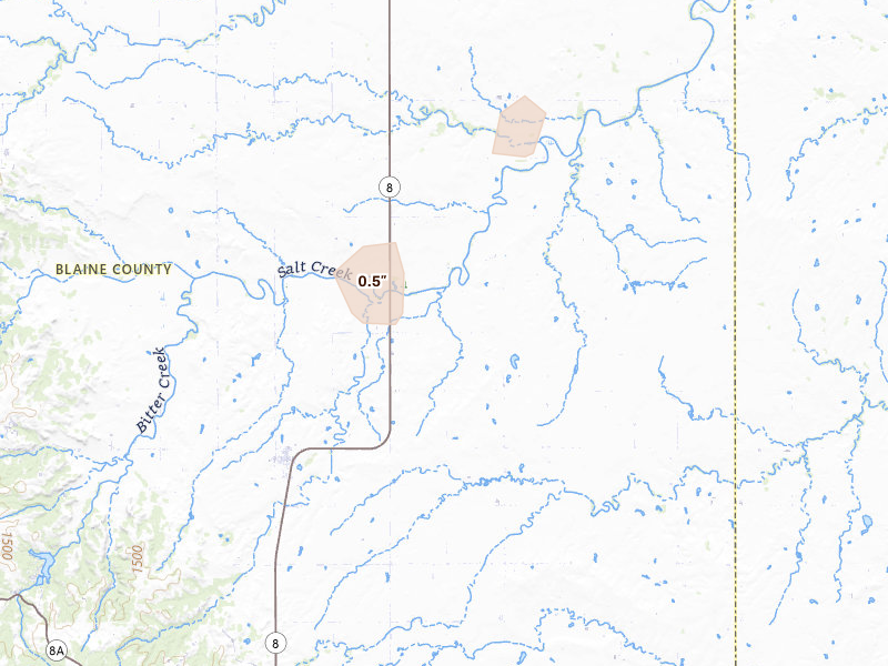 Radar-estimated hail-size map of the storm over Hitchcock, OK on Mar 3, 2026