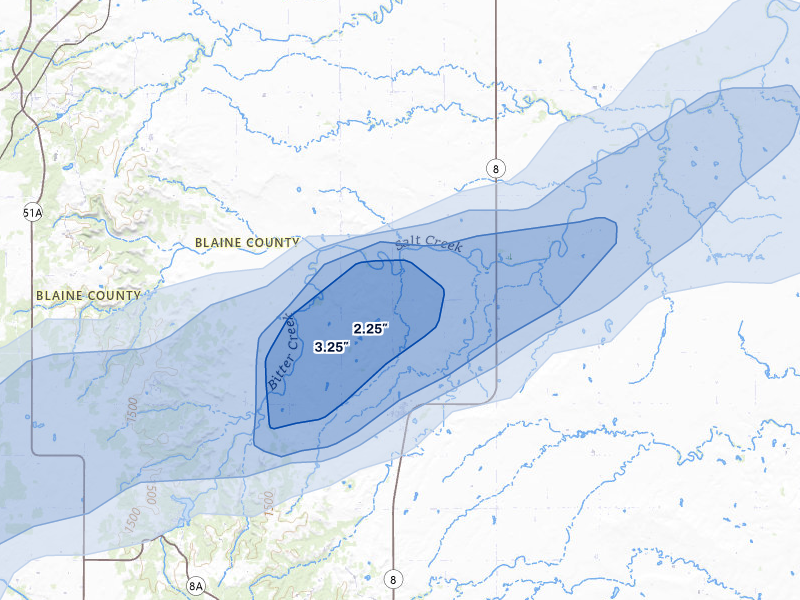 NEXRAD radar-signature map of the hail storm over Hitchcock, OK on Apr 1, 2026
