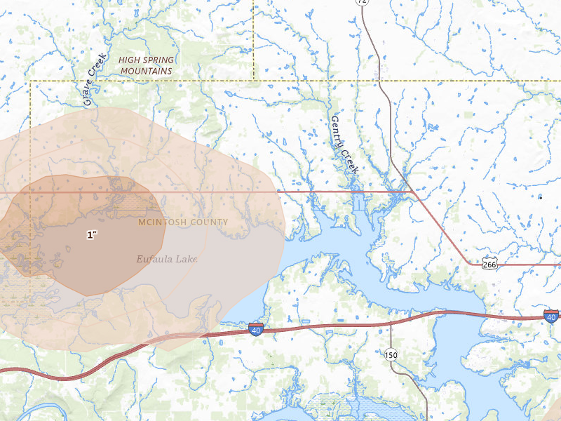Radar-estimated hail-size map of the storm over Hitchita, OK on Jun 24, 2026
