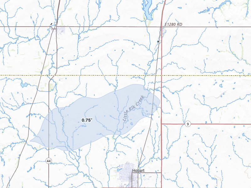 NEXRAD radar-signature map of the hail over Hobart, OK